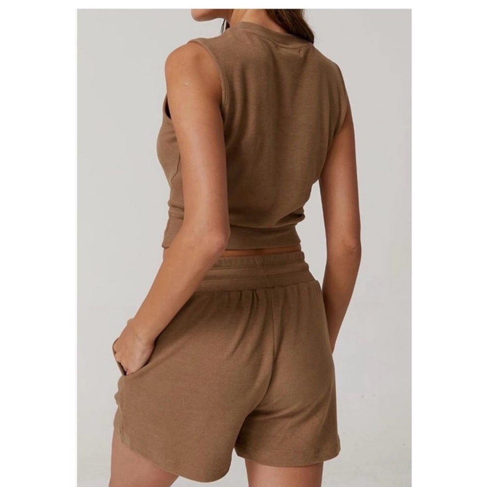 Casual Drawstring Women’s Shorts &Shirt Set- Brown - Picture 3 of 5